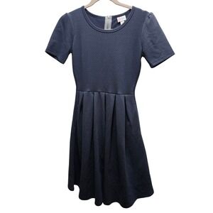 LuLaRoe Amelia Dress Gray Herringbone Textured Knit Fit Flare XS